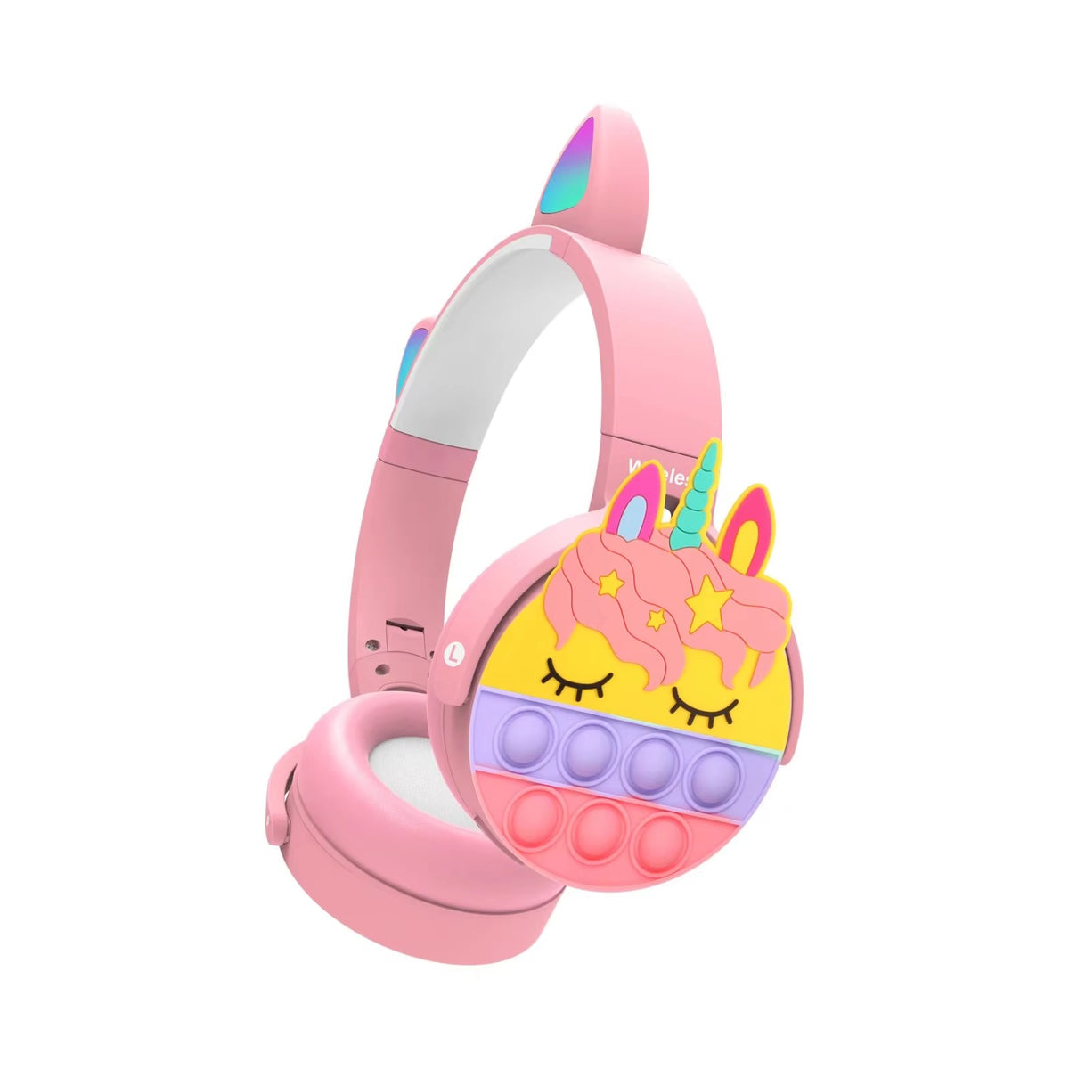 Unicorn Bluetooth Headphones | A-POP It Colorful Cat Ear Wireless Headset with LED Lights for Women & Kids