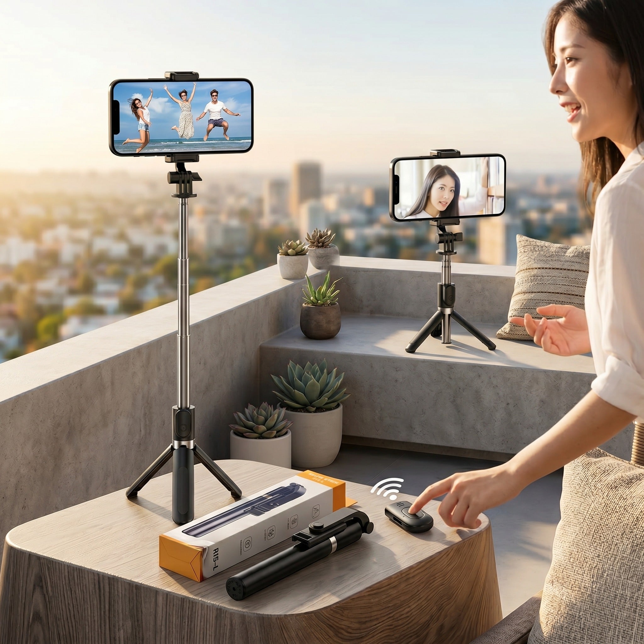 4 In 1 R1SL Selfie Stick Featuring A Bluetooth Remote, Tripod Stand, Light And Retractable Mobile Holder(with light)