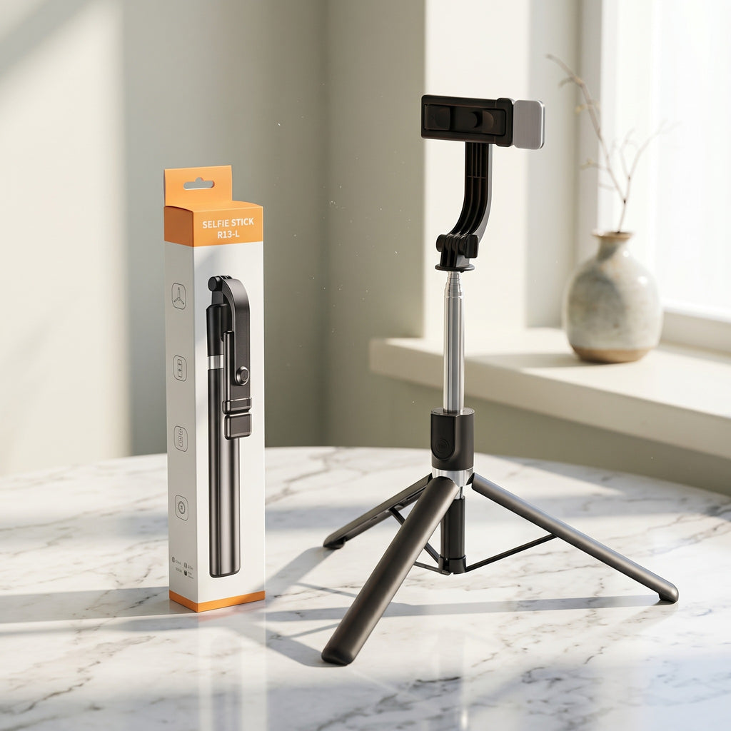 4 In 1 R1SL Selfie Stick Featuring A Bluetooth Remote, Tripod Stand, Light And Retractable Mobile Holder(with light)